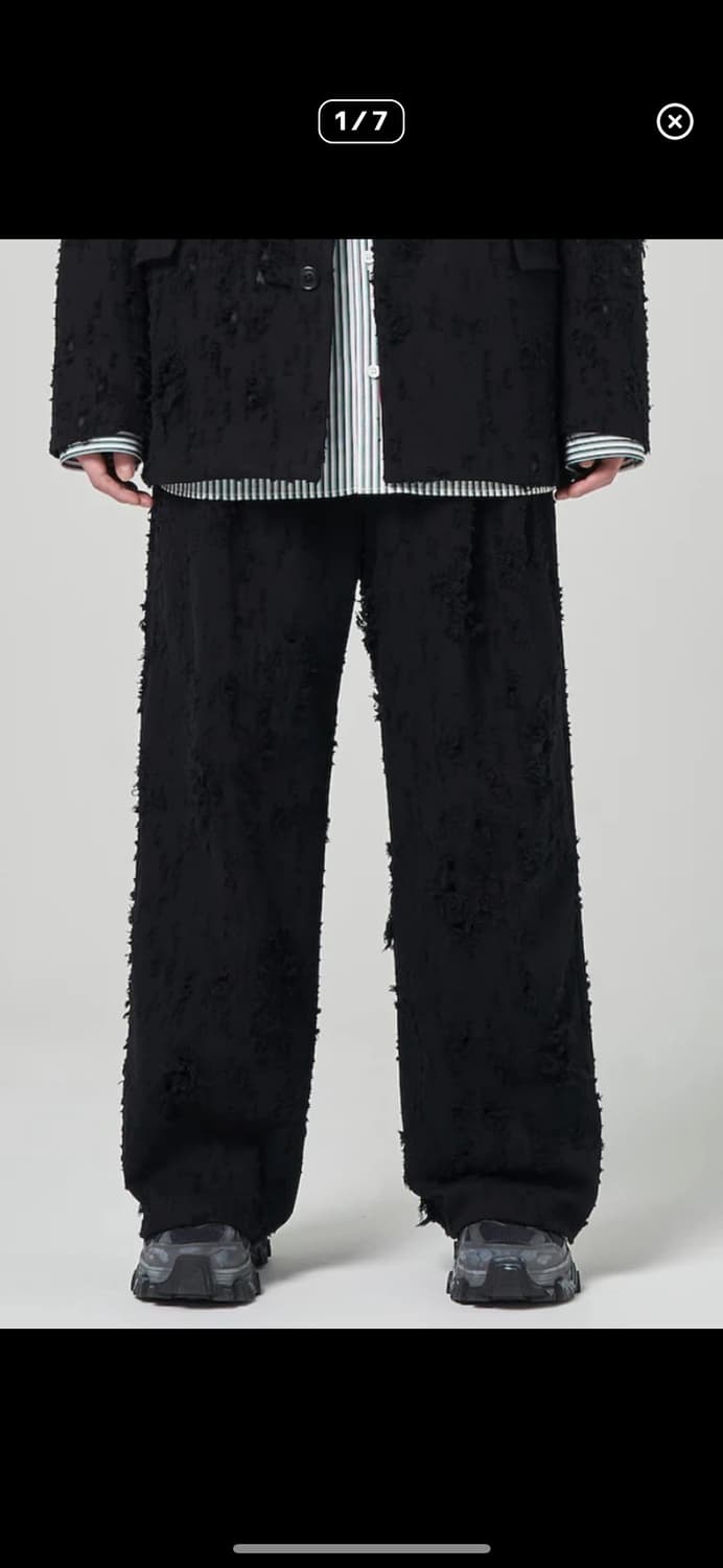 준지 데미지드 코튼 팬츠 46 블랙 상품이미지1