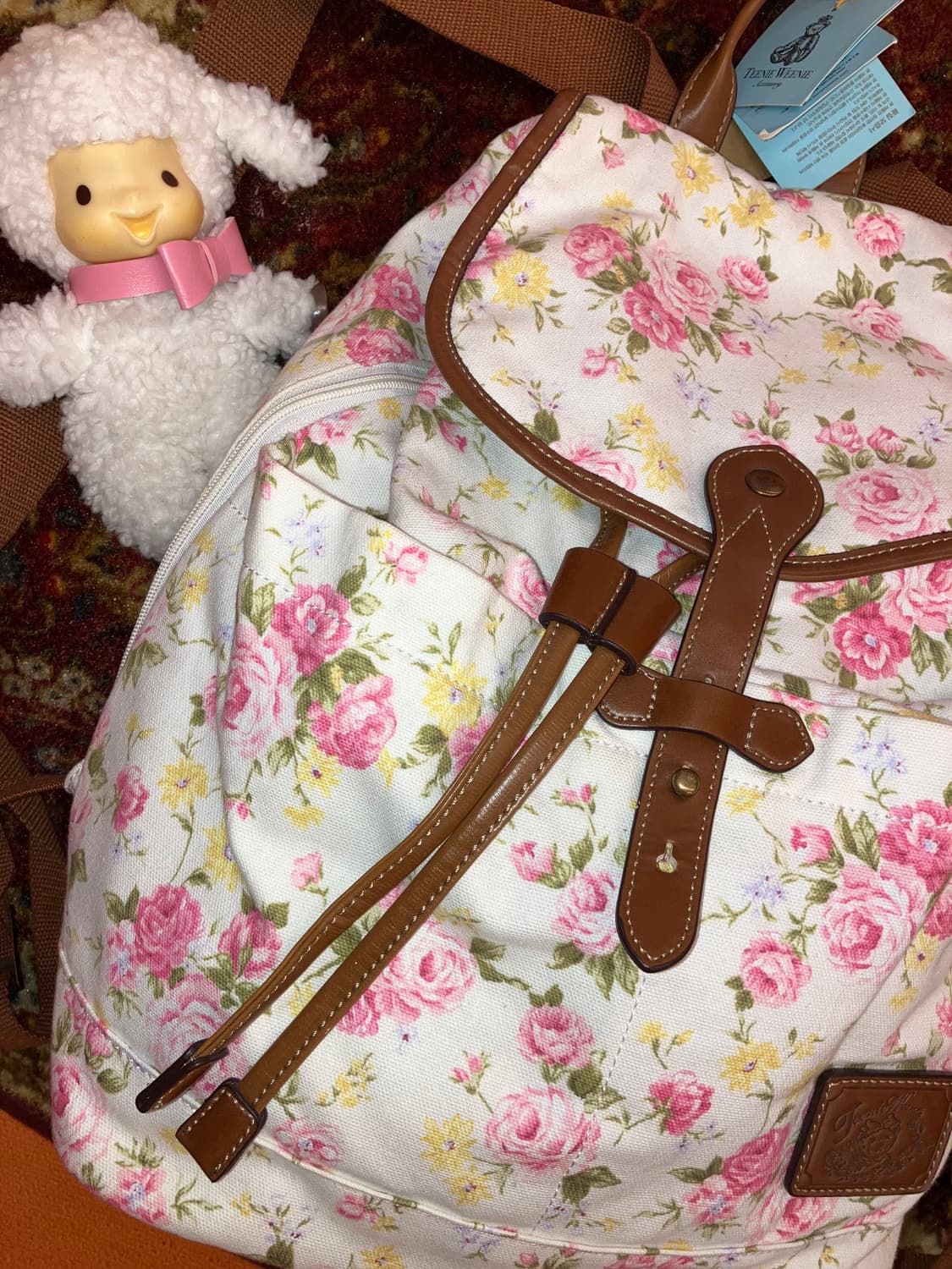티니위니 플라워 레더 포인트 캔버스 백팩 상품이미지3