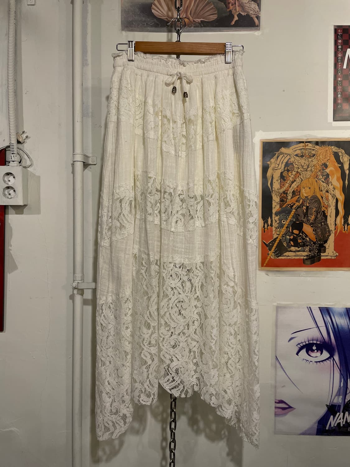플라워 레이스 스트랩 화이트 롱스커트 모리 페어리 상품이미지1