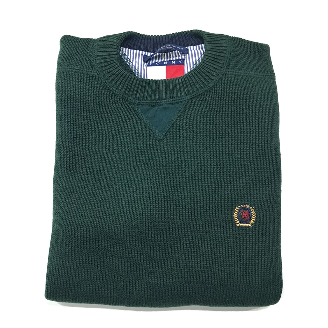 CL438 L 타미힐피거 90s 코튼 크레스트자수 다크그린 니트 스웨터 상품이미지7