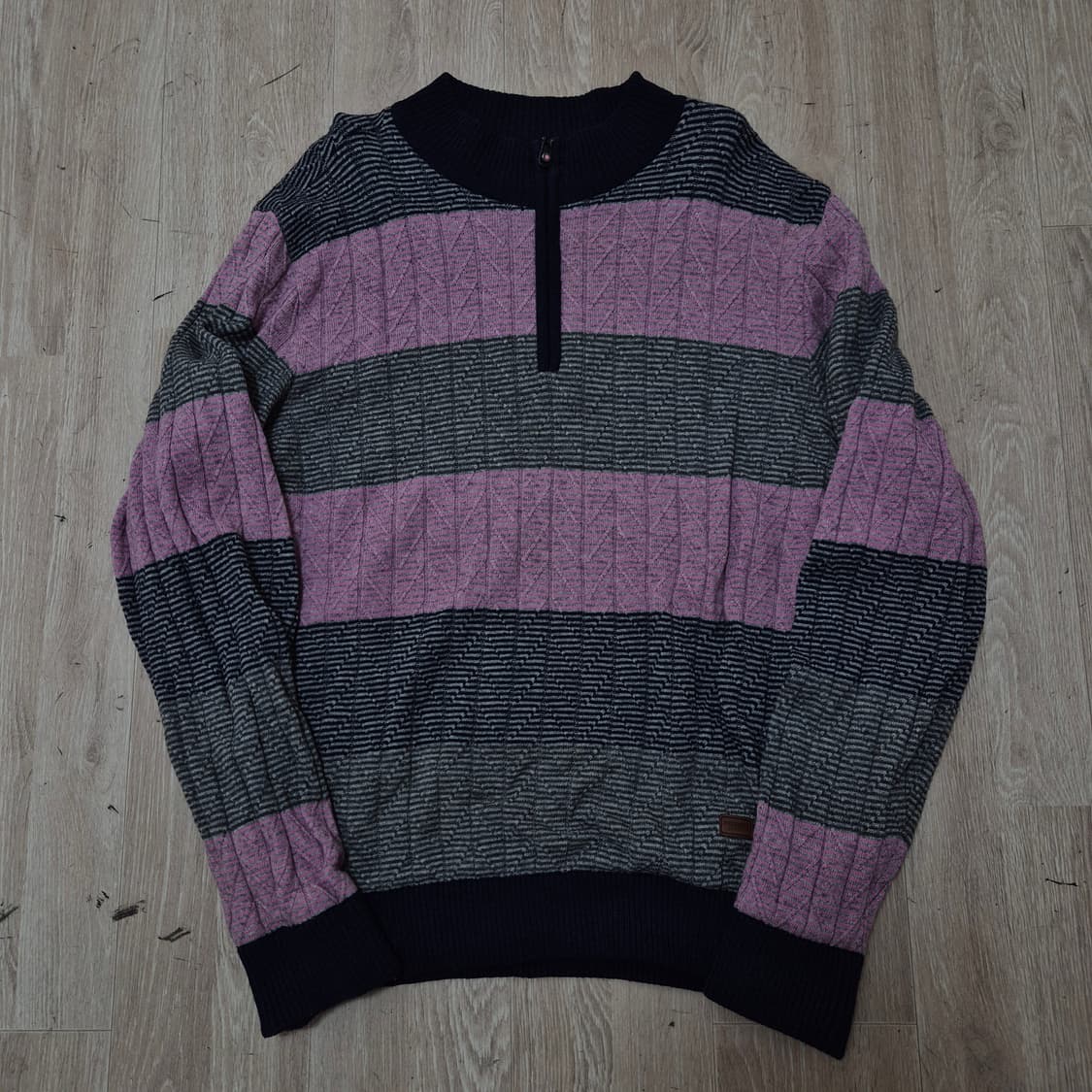 레노마 스포츠 여성 스트라이프 배색 반집업 니트 L(100) 상품이미지1