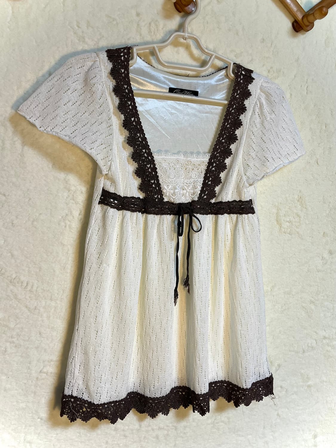 빈티지 브라운 크로쉐 반팔 원피스 블라우스 상품이미지2