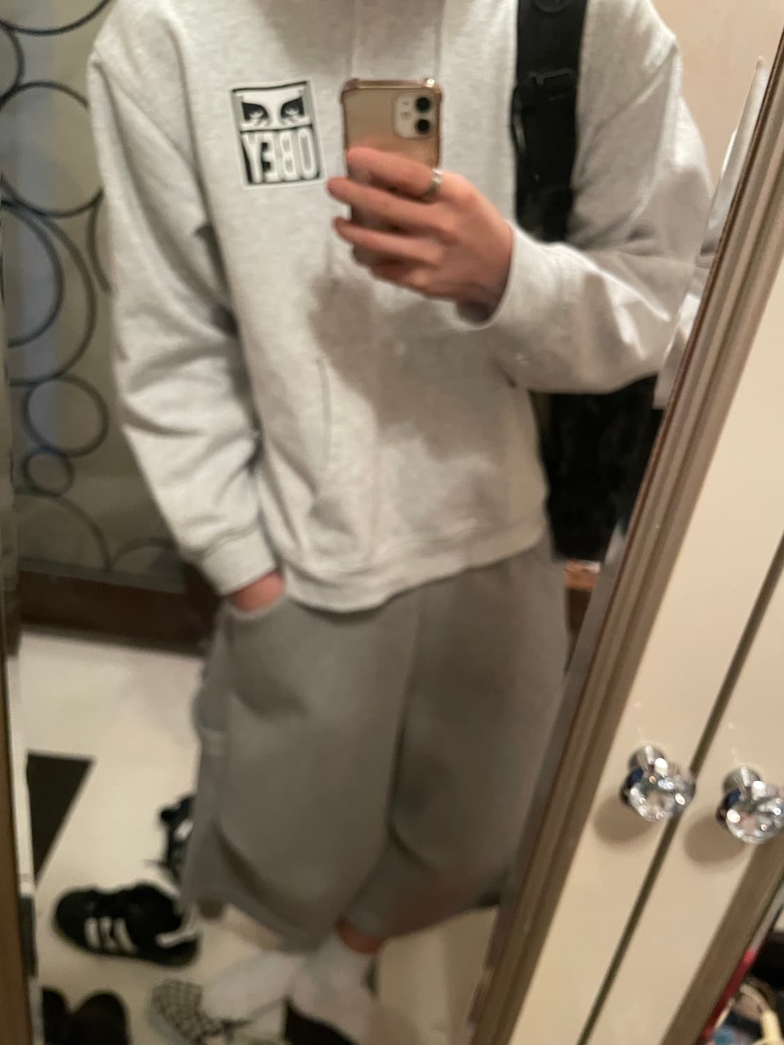 MJDx코인서울 와이드 카펜터 버뮤다 팬츠 멜란지 그레이 상품이미지5