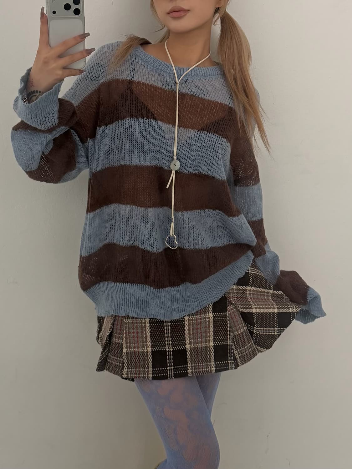 브라운 체크 플리츠 미니 스커트  상품이미지1