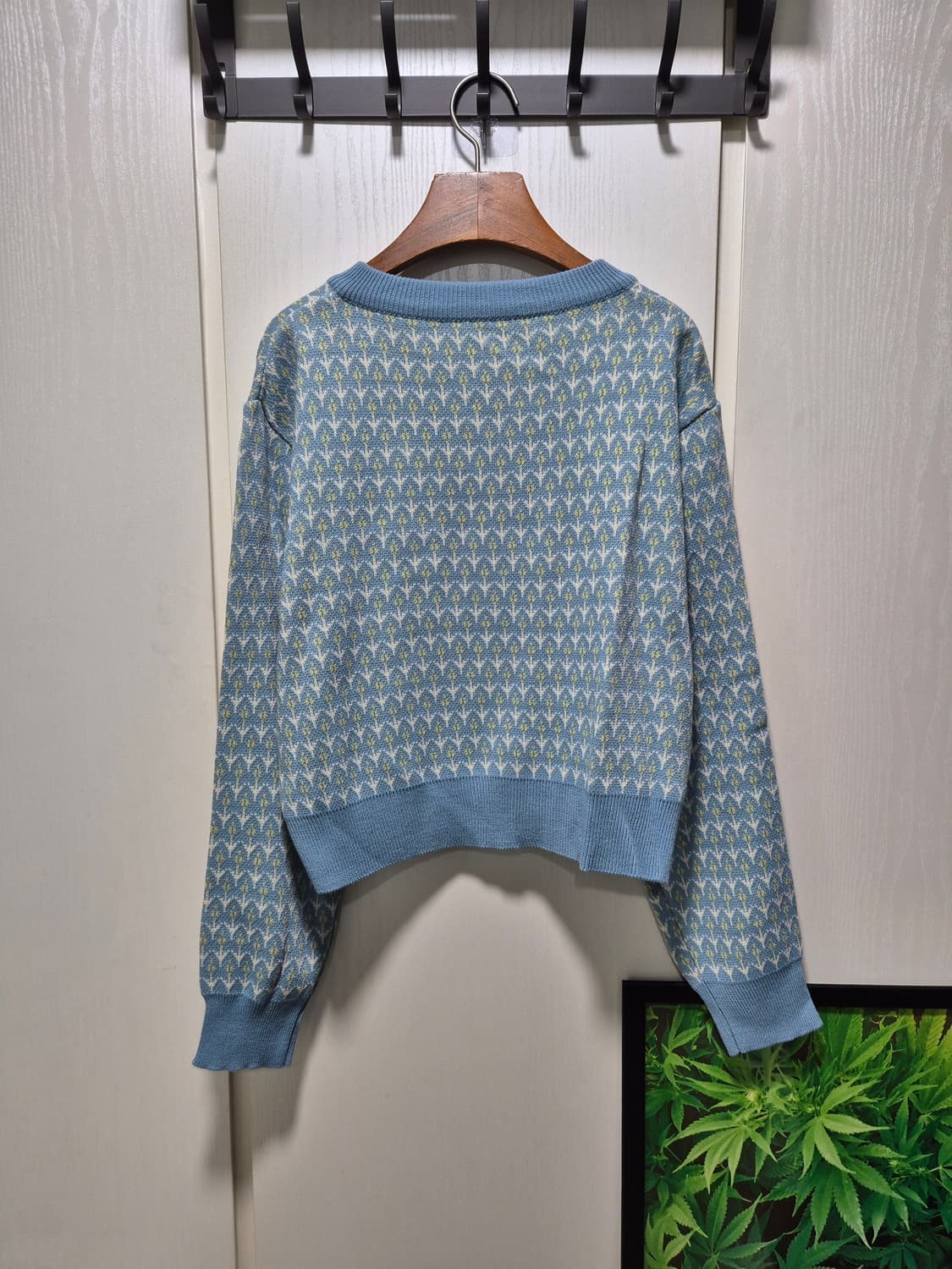 빈티지 패턴 크롭 가디건 하늘색 상품이미지10