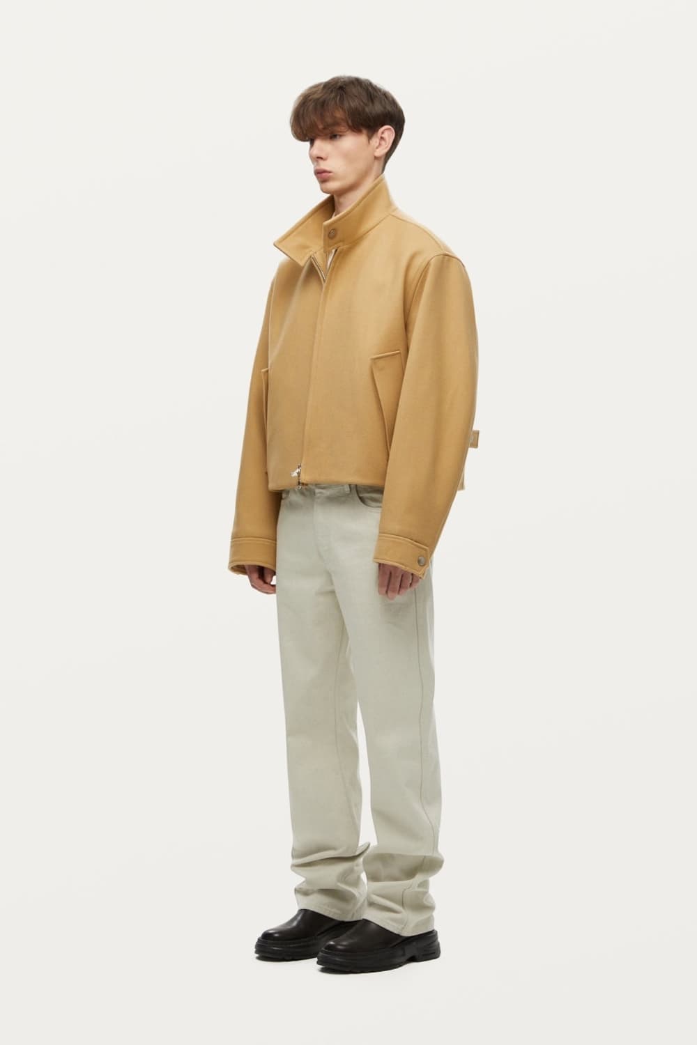 [48] 솔리드옴므 역작 울 크롭 자켓 베이지 크롭 점퍼 쉘파카 상품이미지3