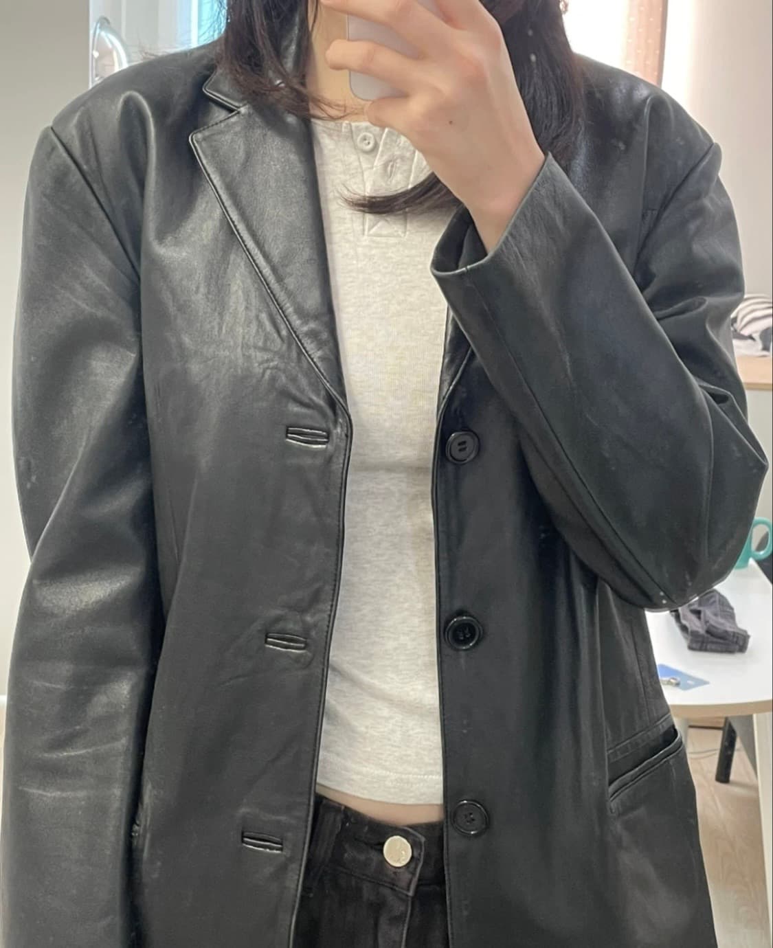 상아모피 블랙 양가죽 블레이저 95 상품이미지1