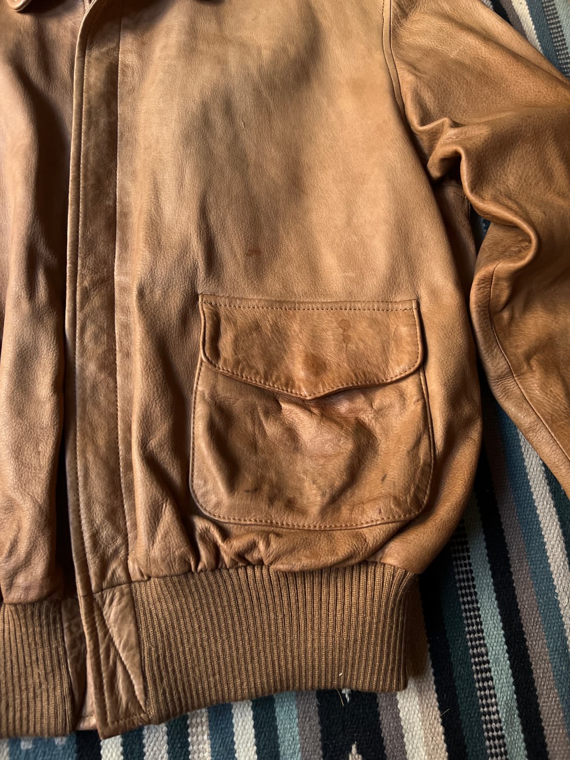 [M]90's 폴로 랄프로렌 A-2 레더 플라이트 자켓 상품이미지3