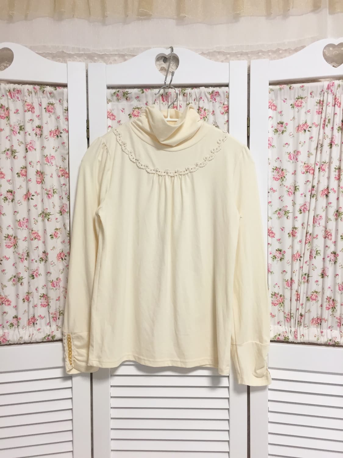 빈티지 엑시즈팜 로즈 레이스 목폴라 슬리브 상품이미지1