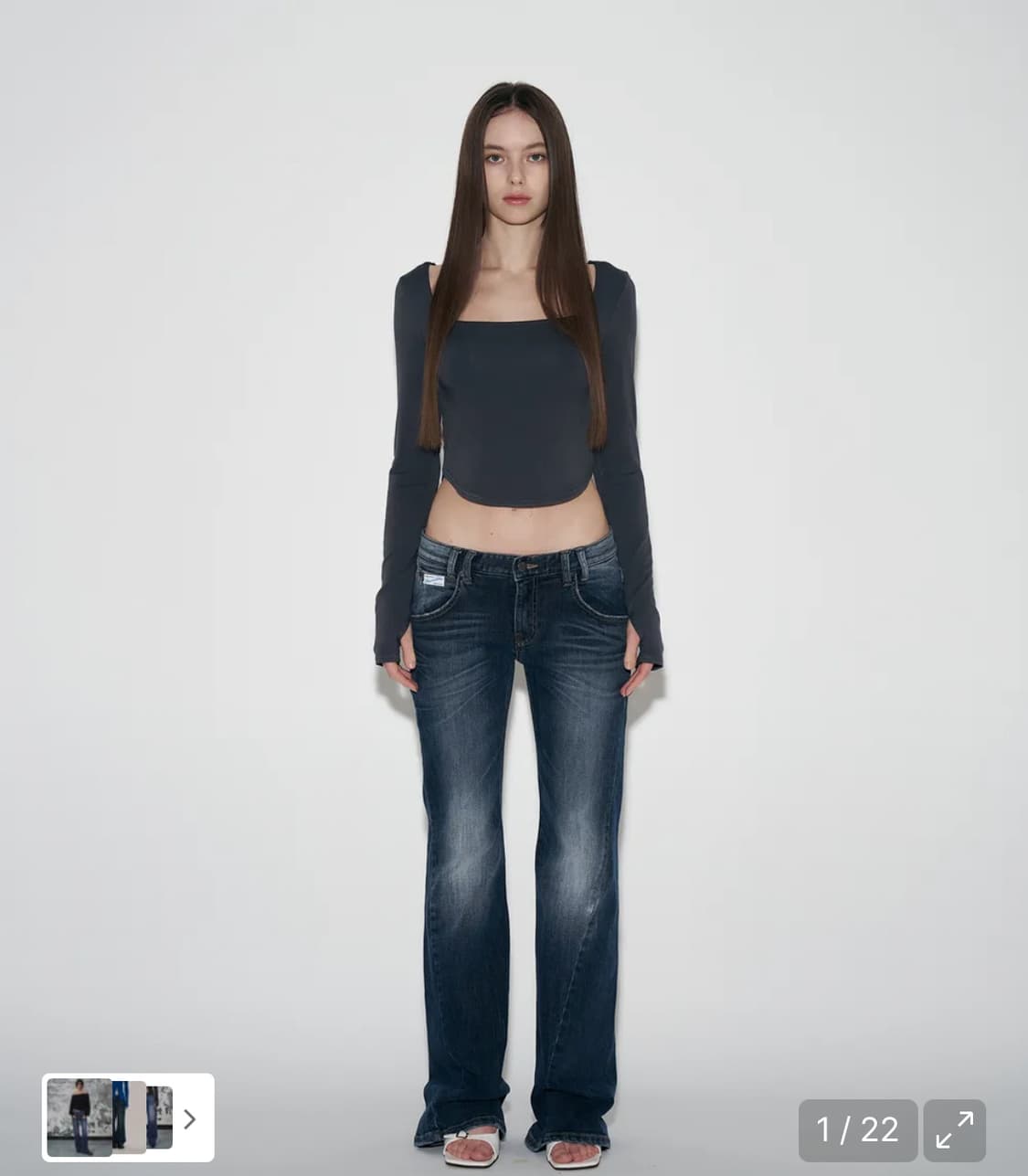 플리즈노팔로우 빈티지 워싱 부츠컷 데님 블루 s 사이즈 상품이미지1