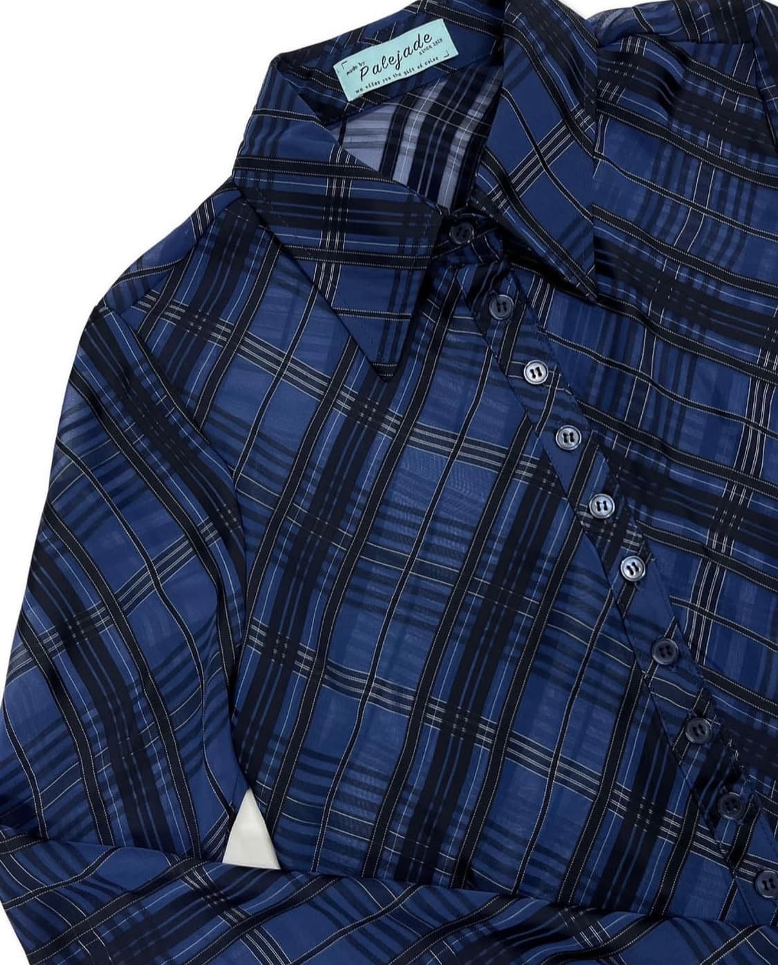 [새상품/M]페일제이드 시스루 체크 셔츠 블라우스 네이비&블랙 상품이미지4