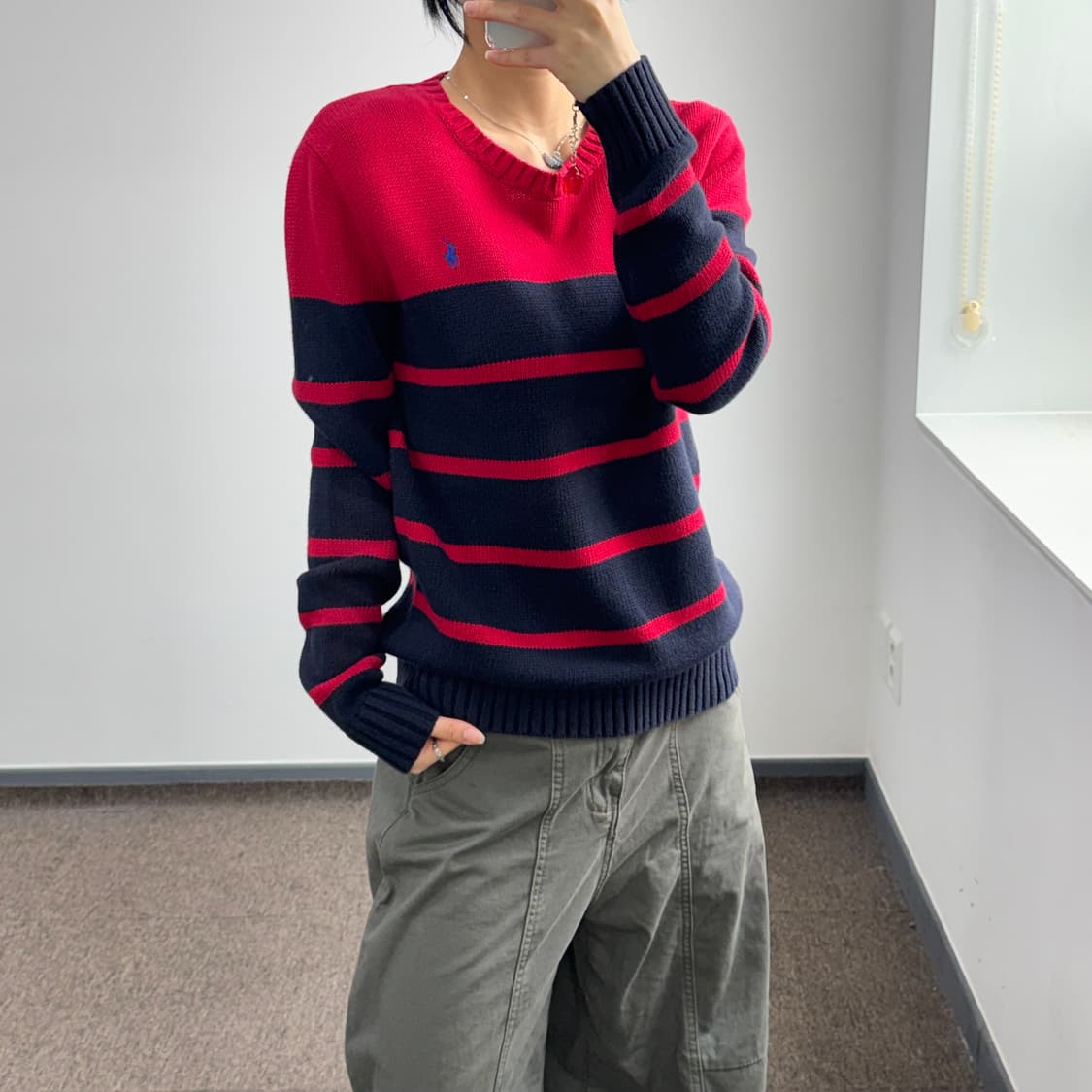 Polo 폴로 블루 포니 레드 네이비 단가라 니트 상품이미지2