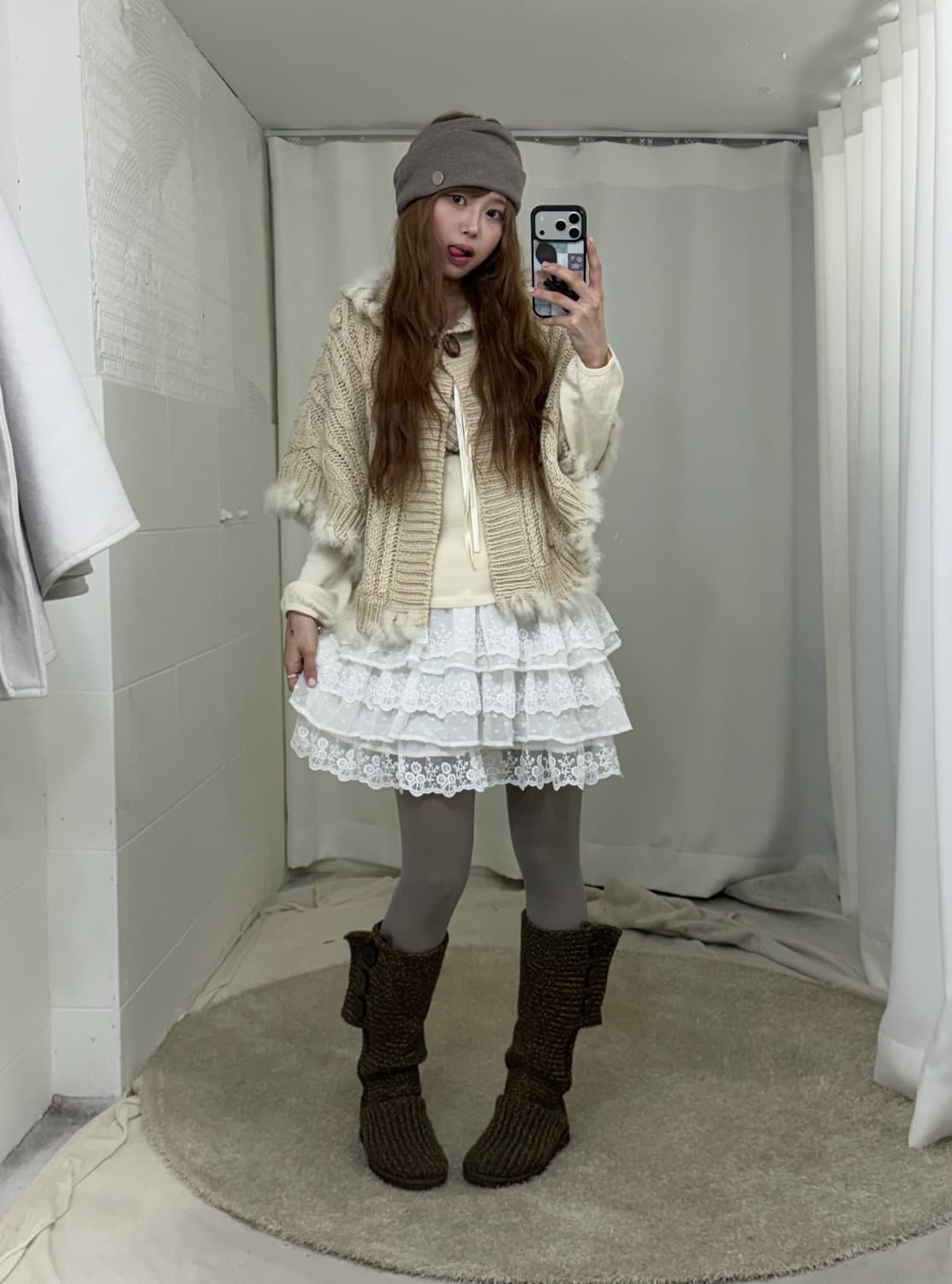 달천깔 사와코 케이프 코트 가디건 아이보리 코디세트 상품이미지1