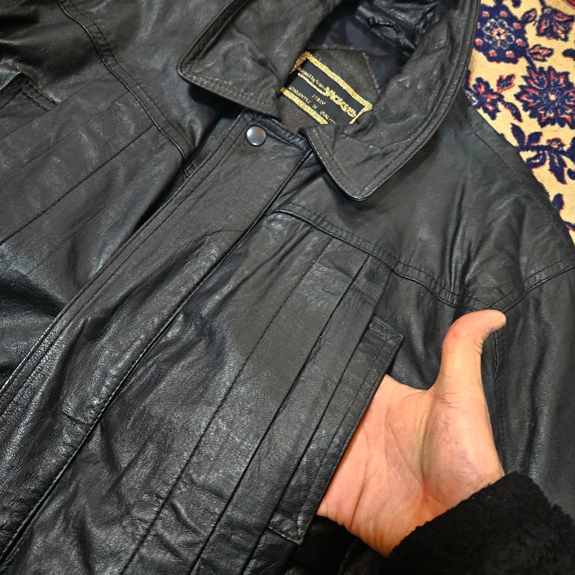 YACKIE in Italy 가죽 카라넥 사파리 하프 자켓  상품이미지3