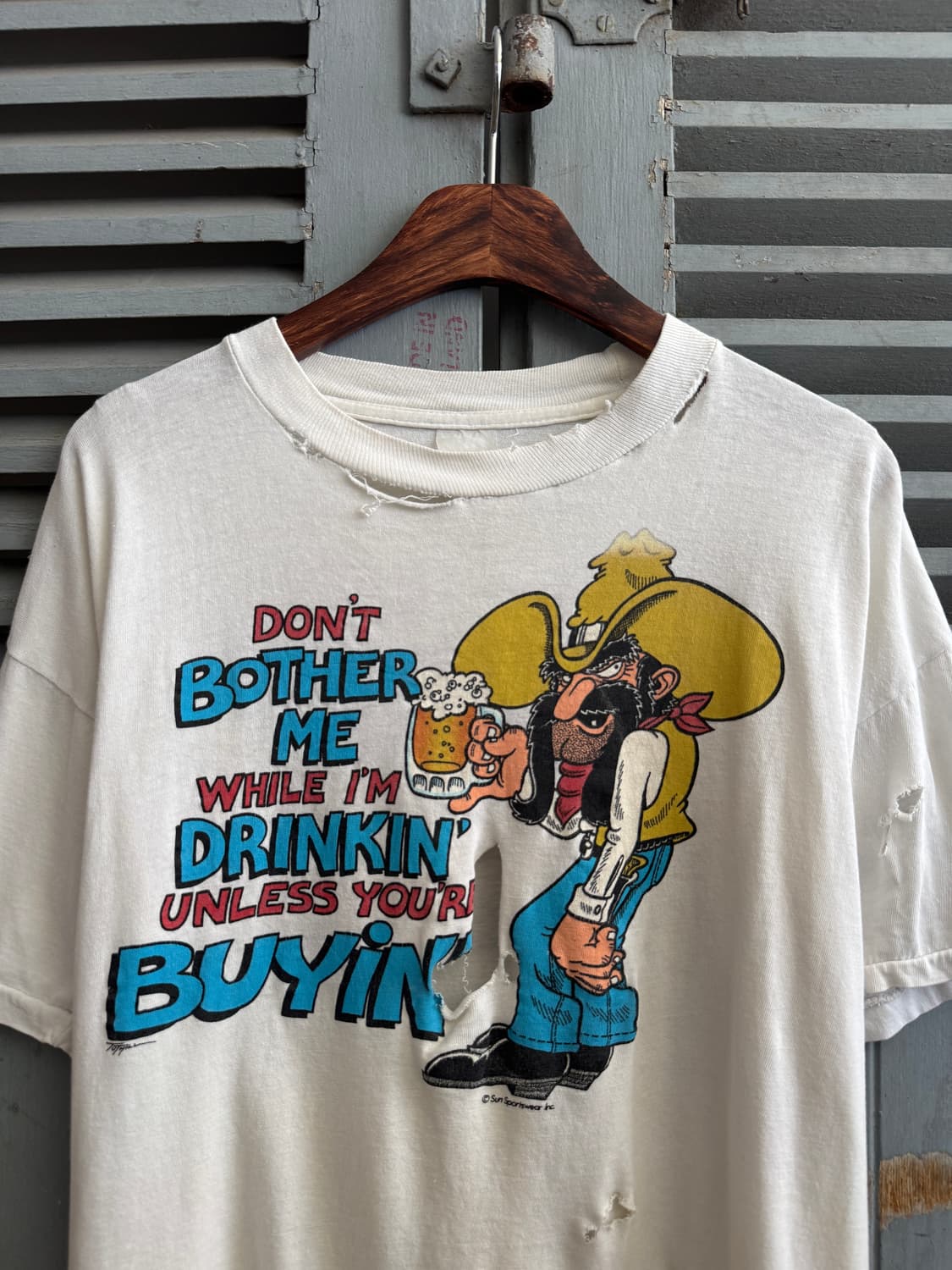 [XL]90's USA 빈티지 카우보이 비어 데미지 티셔츠 상품이미지2