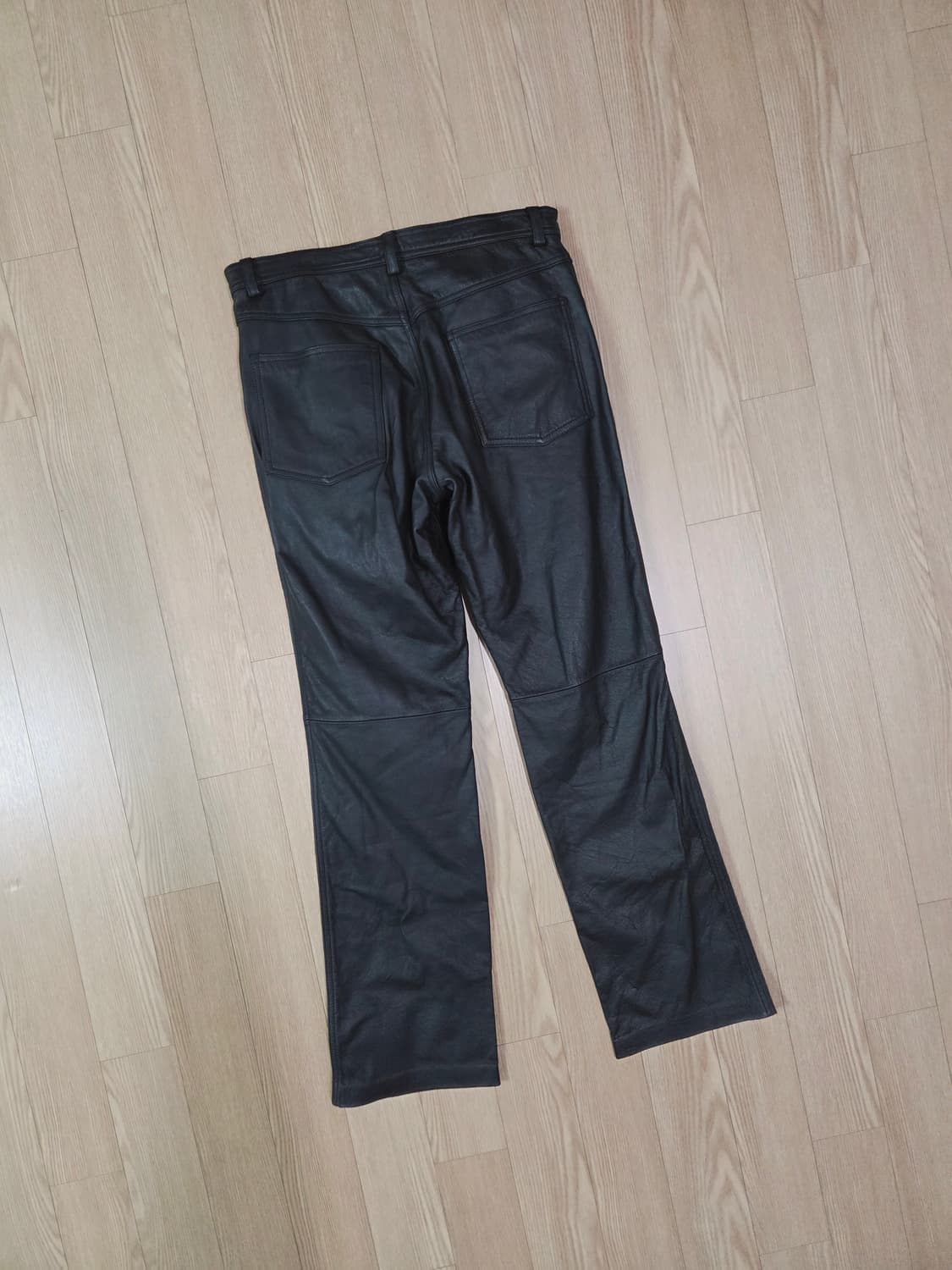 MTD 블랙 램스킨 레더 스트레이트 팬츠 상품이미지4