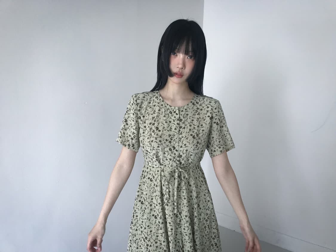 Lily Floral Button Ribbon Dress 상품이미지5