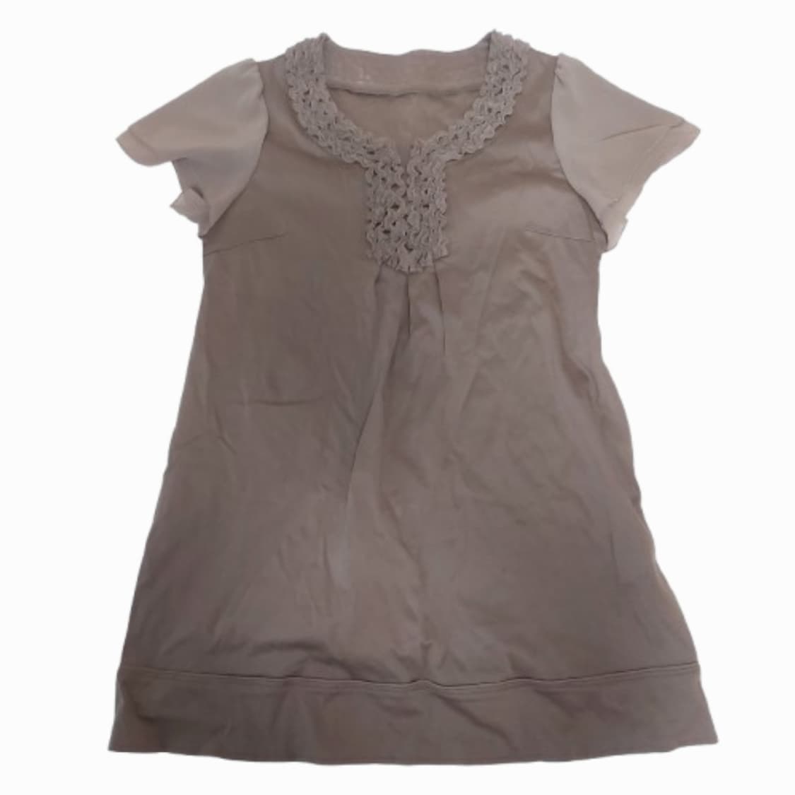 모리걸 레이어드 모카무스 갈색 반팔 레이스 블라우스 상품이미지1