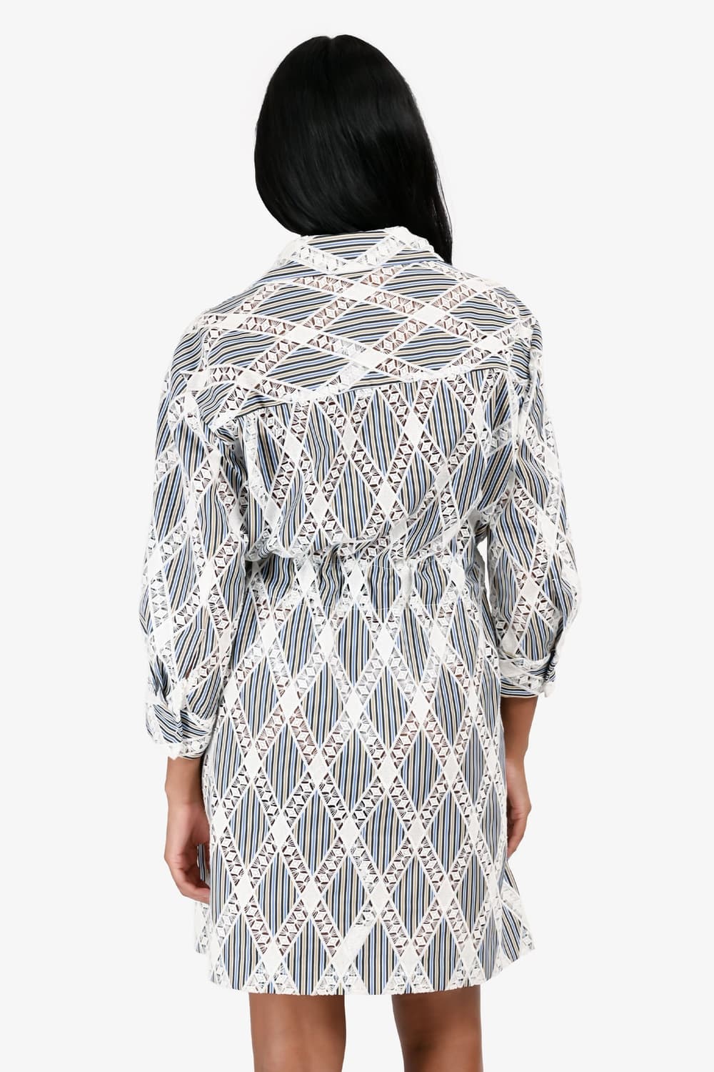 산드로 블루/화이트 스트라이프 코튼/레이스 셔츠 드레스 상품이미지2