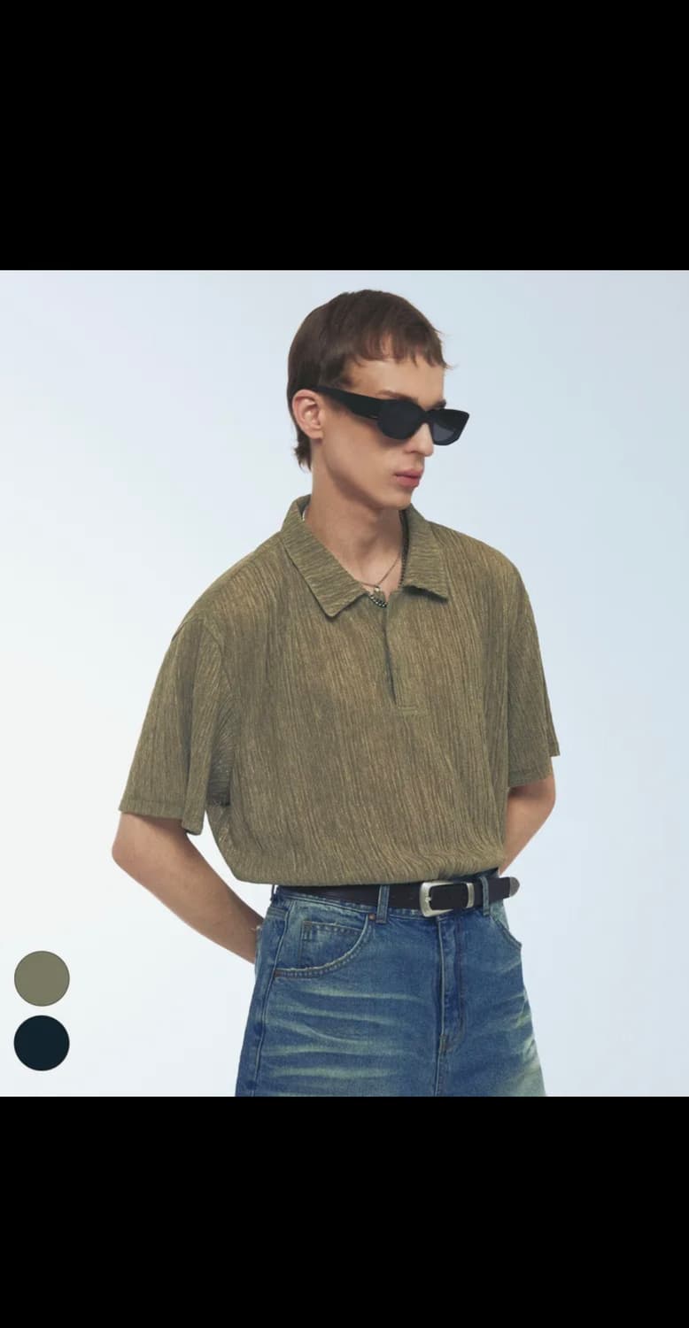 [46] 플리츠 디테일 피케티 올리브그린 상품이미지1