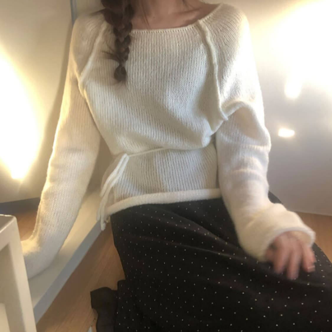 니어웨어 울 보트넥 니트 끈 세트 (아이보리) 새상품 20000 상품이미지8