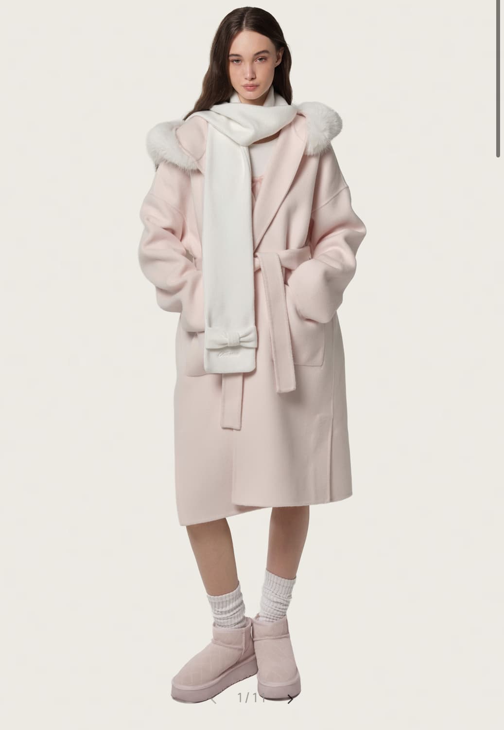 (미개봉) 클리시어 베이지 리본 머플러 화이트 상품이미지1