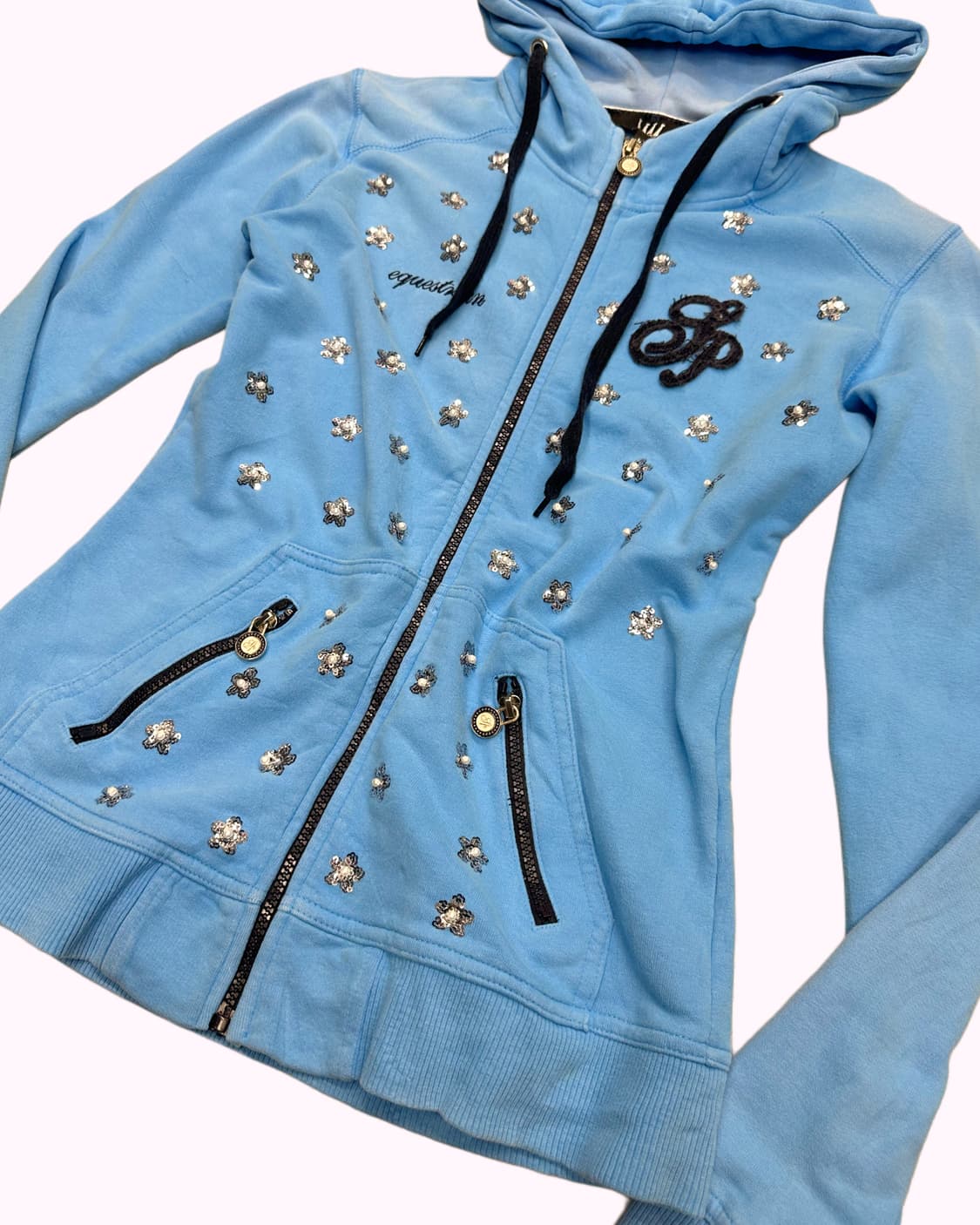 spangle flower blue hood zip-up 상품이미지3