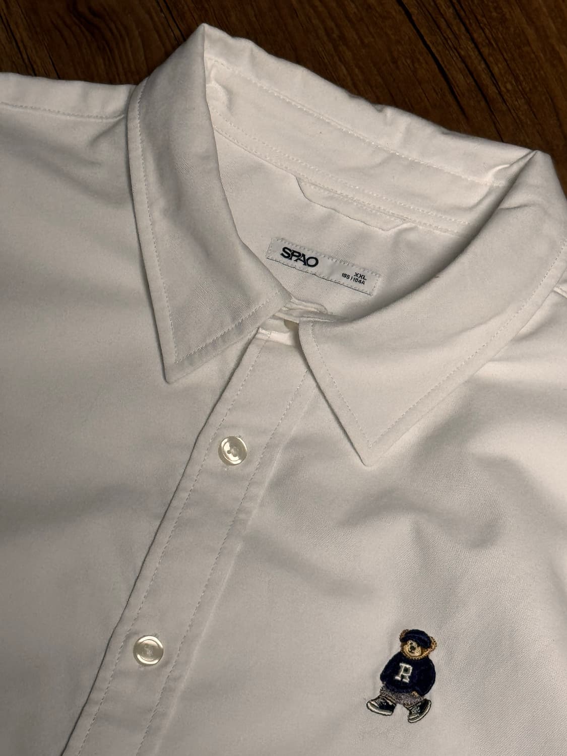 [2XL] 스파오 베어 오버핏 화이트 코튼 셔츠 상품이미지4