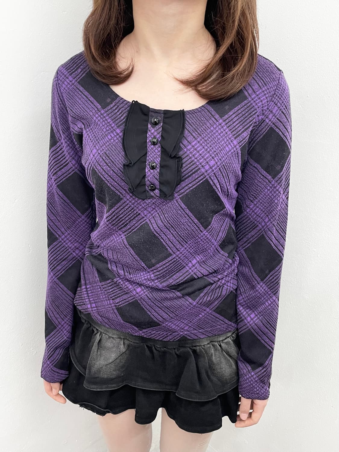 고딕 펑크 체크 프릴 탑 상품이미지2