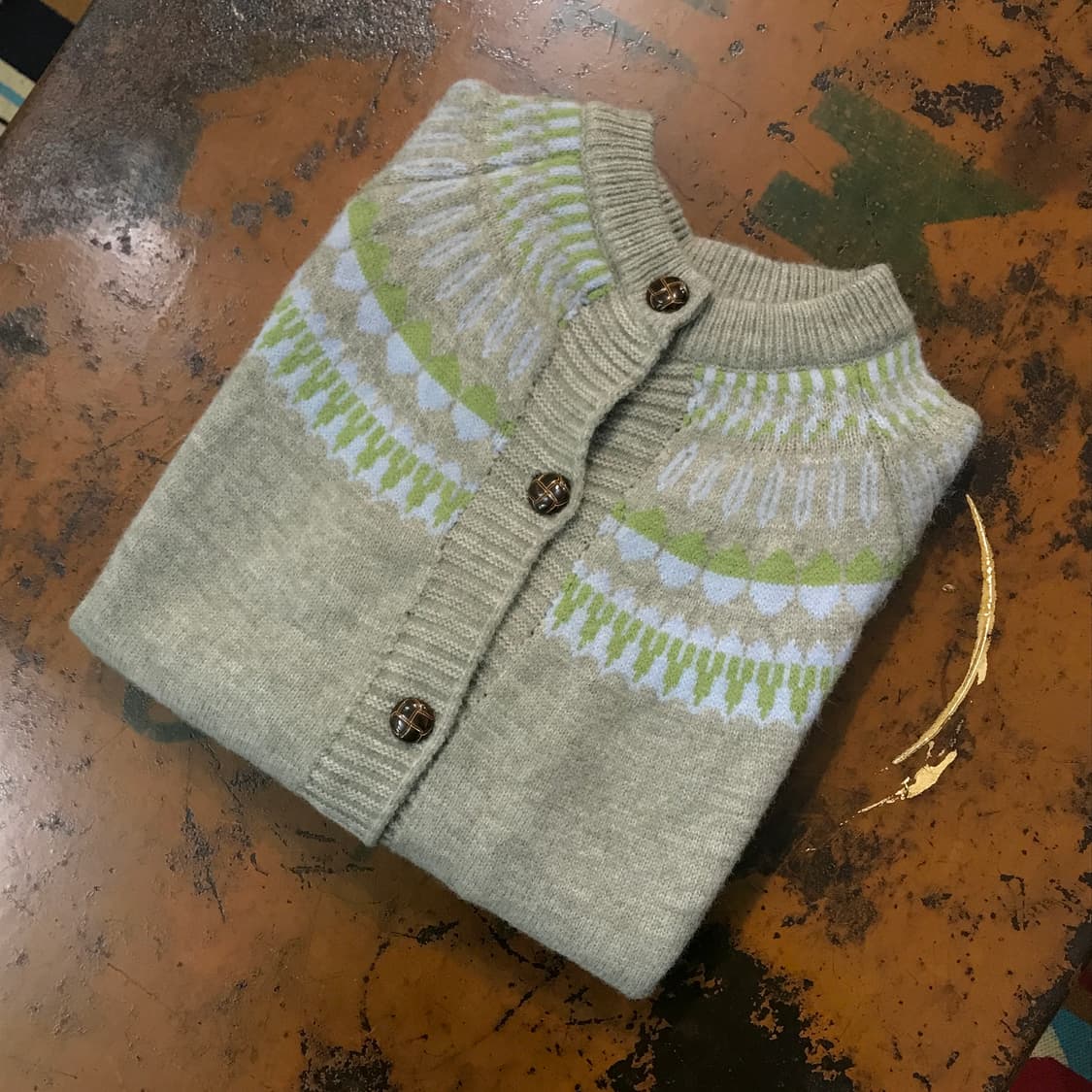 VTG 빈티지 그레이 노르딕 패턴 라운드넥 가디건 여성 55 사이즈  상품이미지1