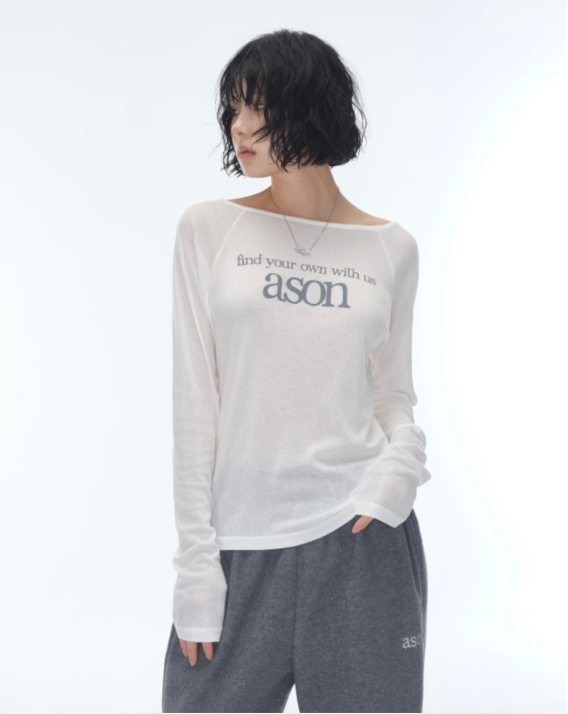 ASON LETTERING LONG SLEEVE WHITE 상품이미지1