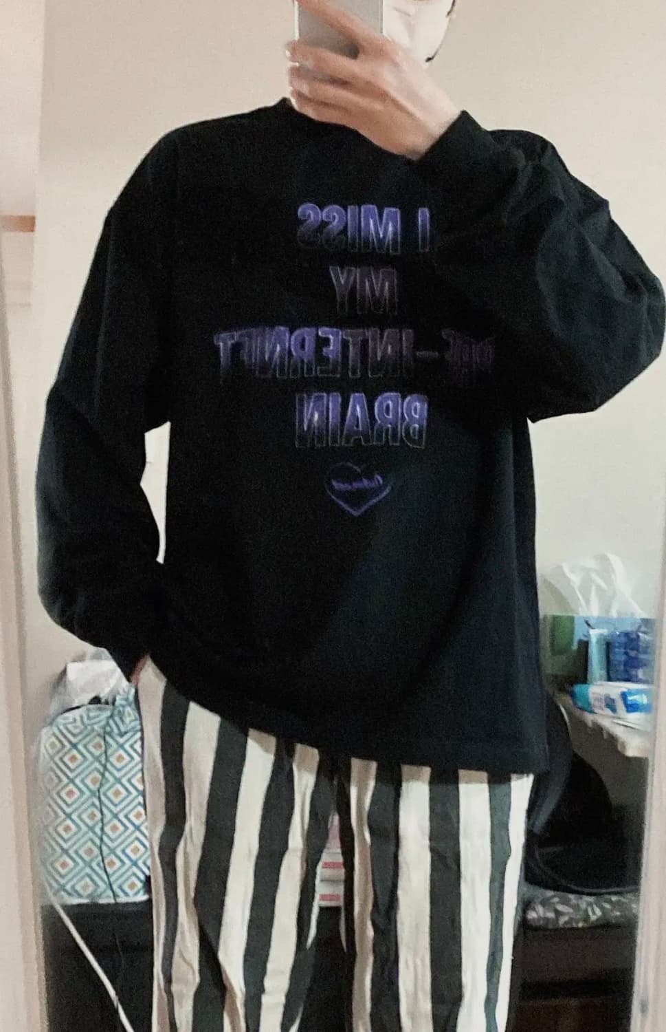 비바스튜디오 - 롱 슬리브 티셔츠 (블랙/M) 상품이미지5