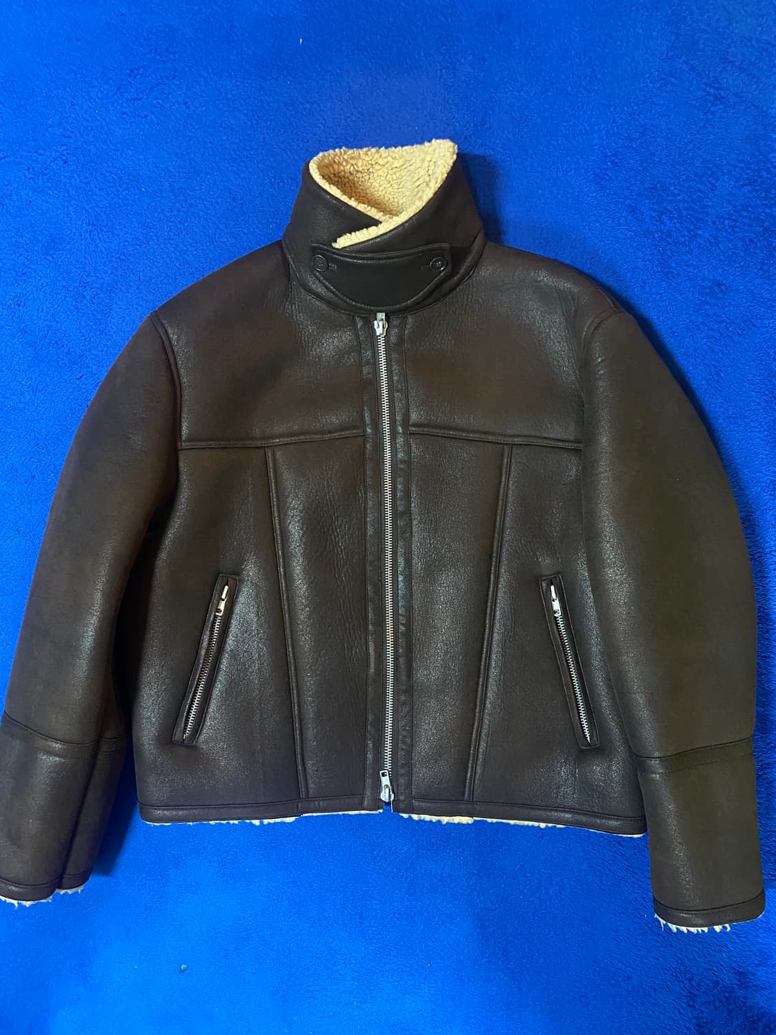 LEMARD 르마드 레더 하이넥 무스탕 가죽 자켓 브라운 상품이미지1