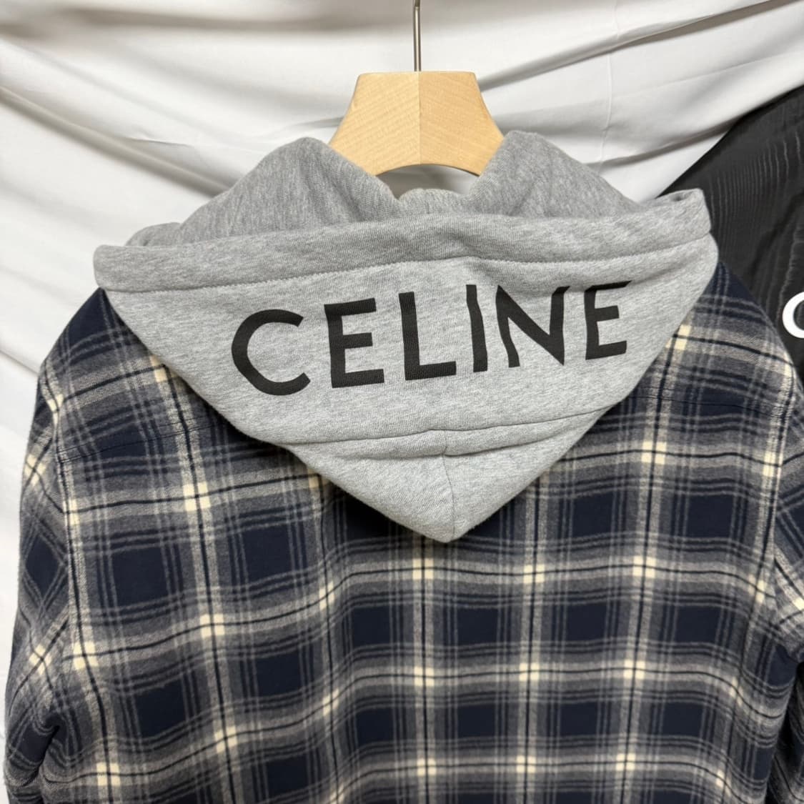 [S+급/50] 셀린느 체크 코튼 후드 오버셔츠 자켓 상품이미지2