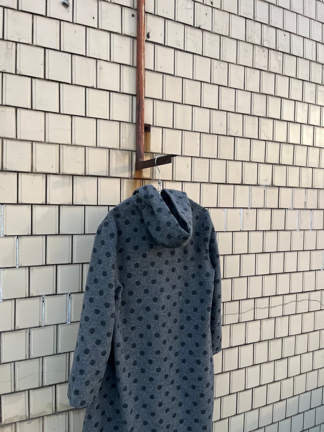 Vintage (maede in japan) 도트 후드 울코트 상품이미지5