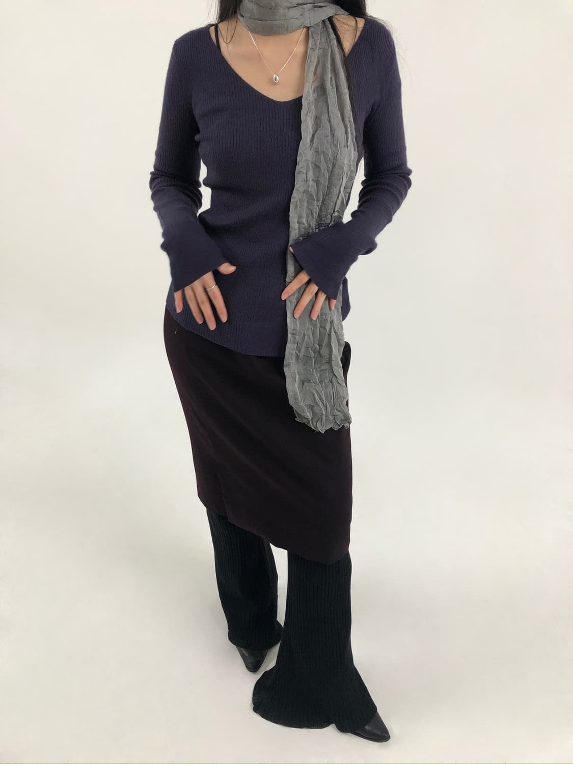 Grey Shirring Scarf 상품이미지4