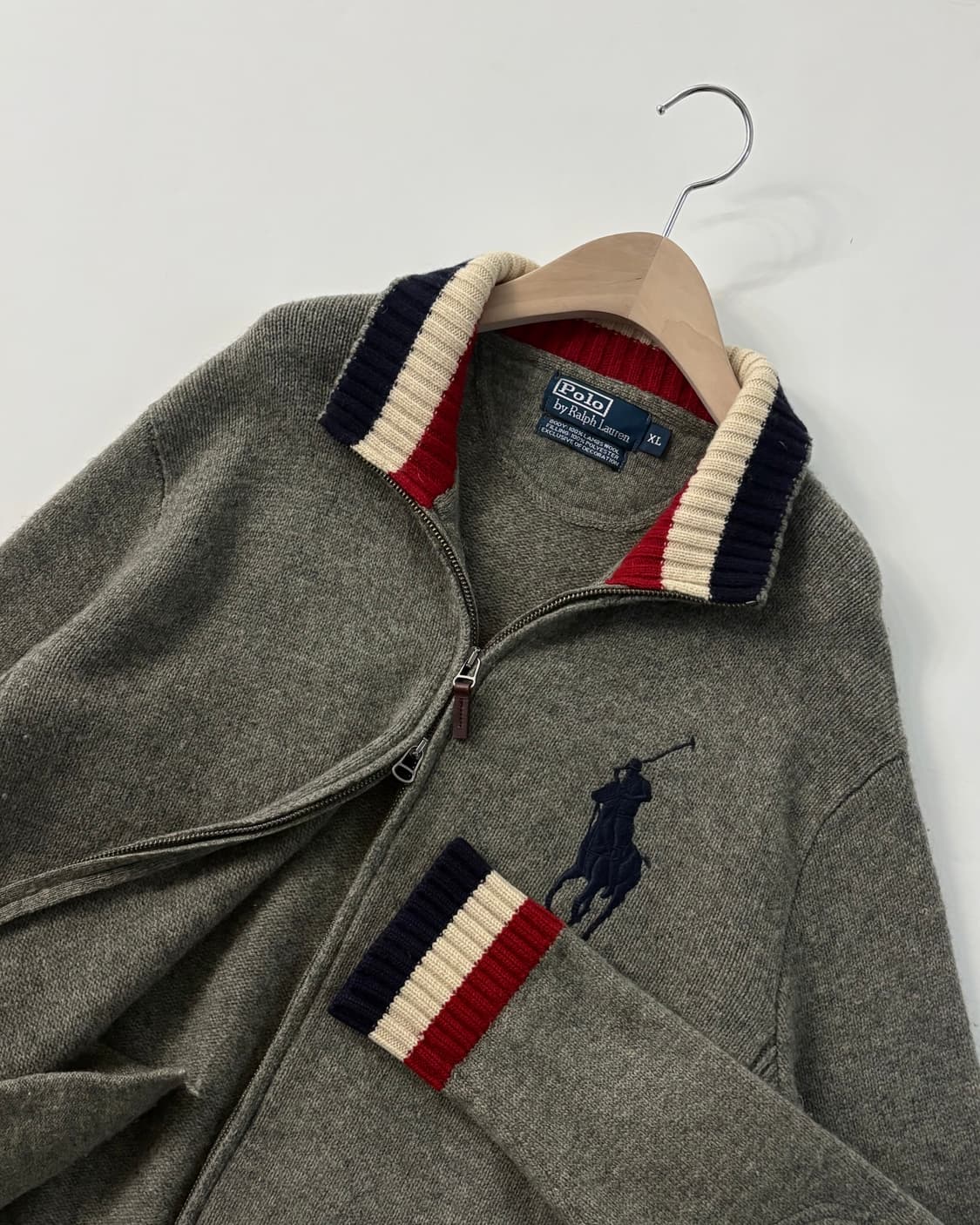 Polo 폴로 랄프로렌 빅포니자수 그레이컬러 램스울 니트집업 상품이미지1