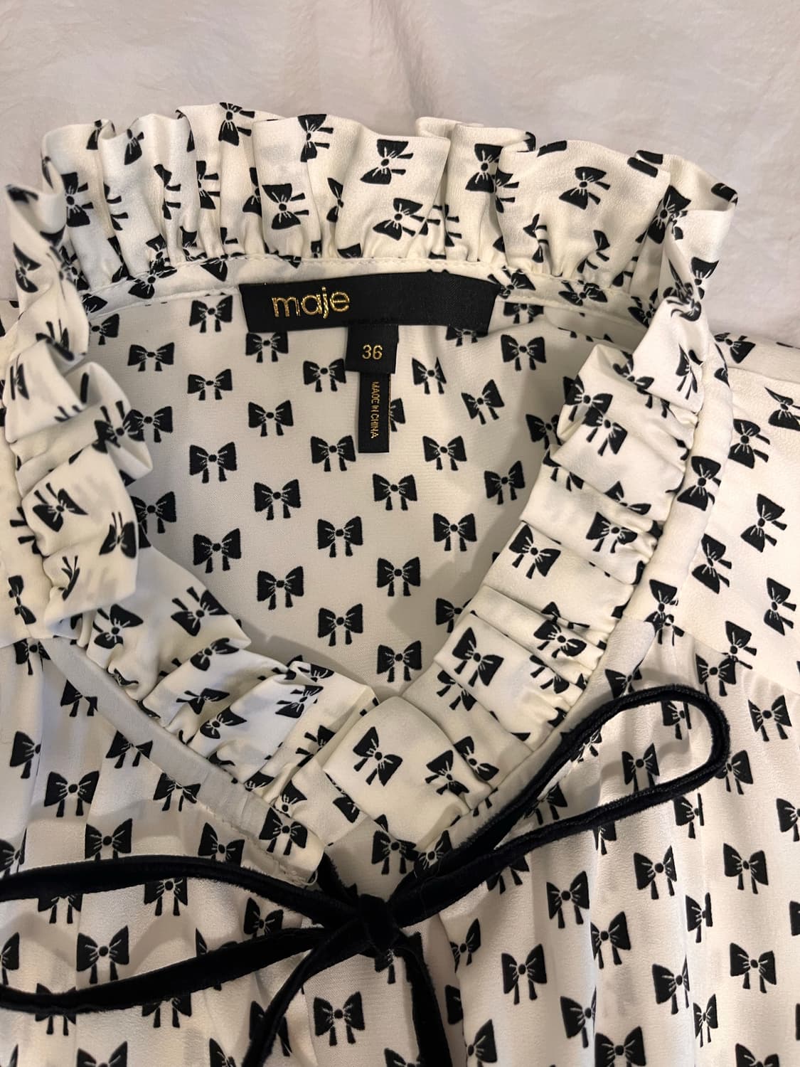 maje 마쥬 리본 크림 캉캉 쉬폰 원피스_36 사이즈 상품이미지2