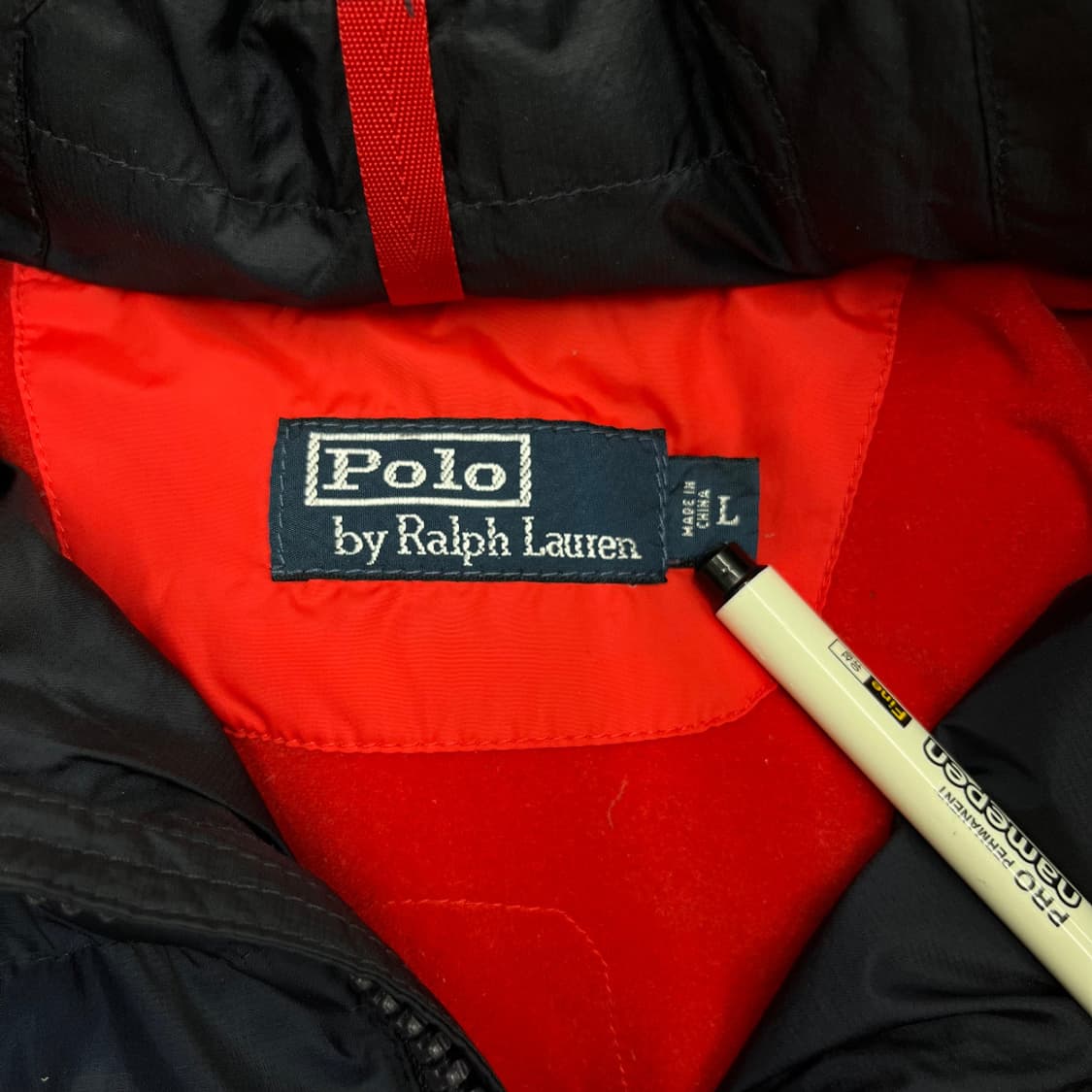 폴로 랄프로렌 빅포니 usa 레드배색 블랙 후드패딩 L 상품이미지5
