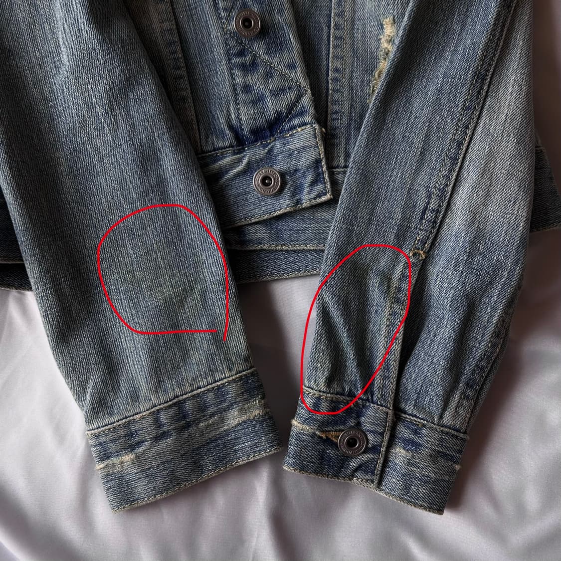 빈티지 화이트펄 데미지드 연청 데님자켓 상품이미지8