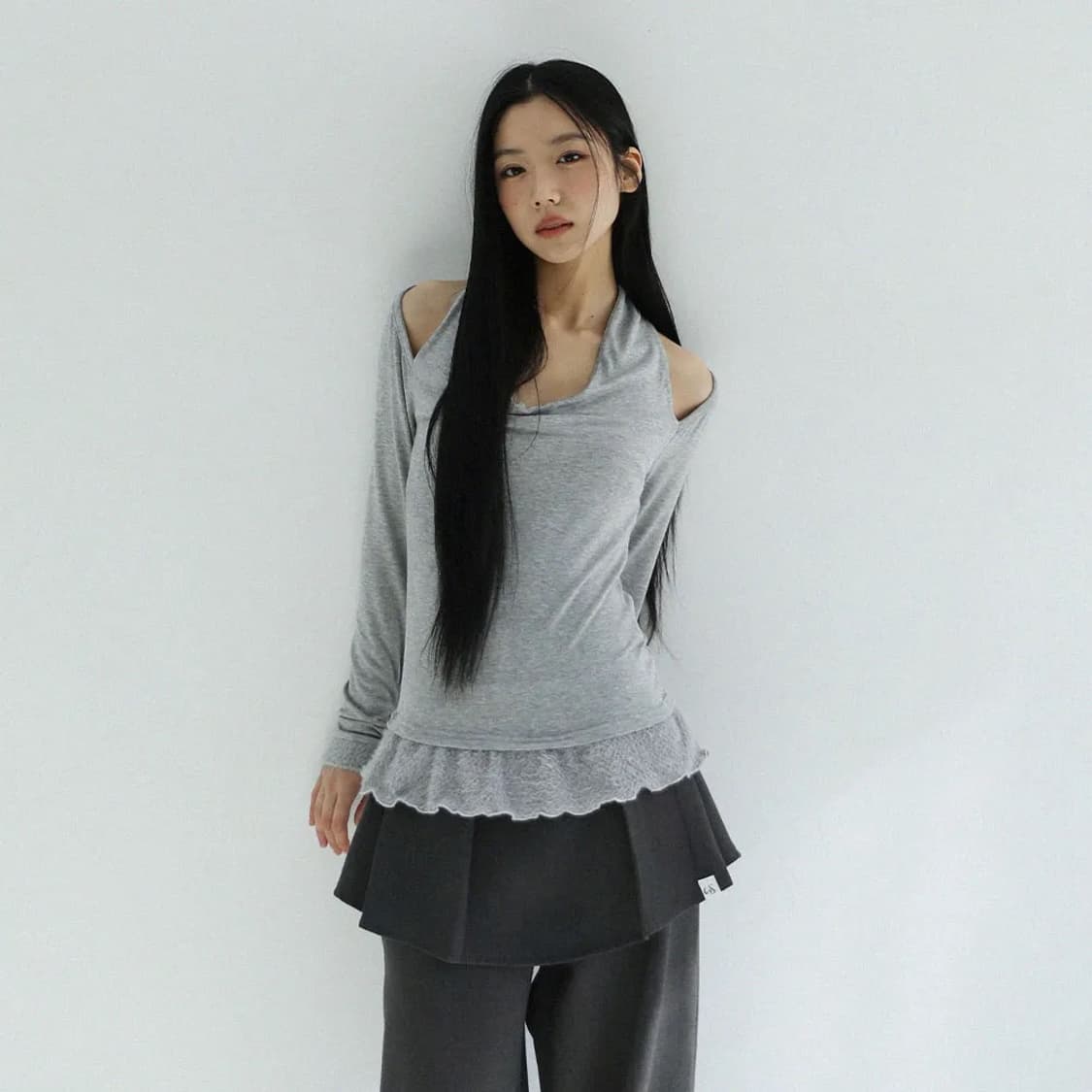 SCARF FUR FRILL T-SHIRT(GREY) 상품이미지2