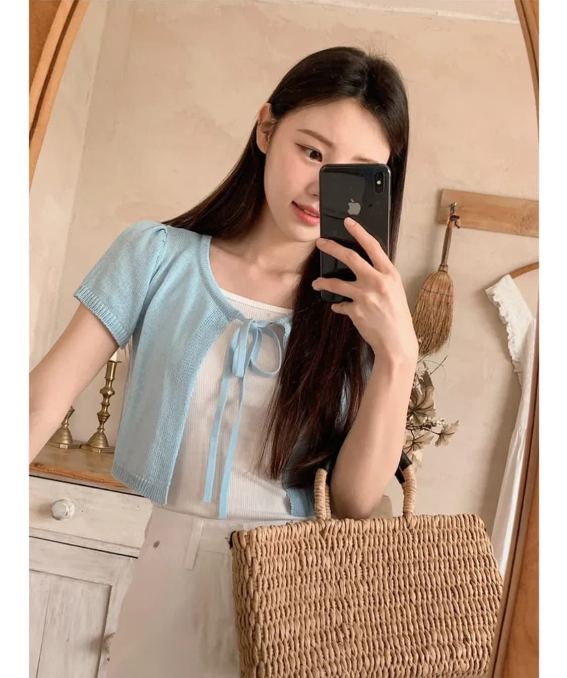 쇼퍼랜드 썸머 니트 반팔 가디건 스카이 블루 상품이미지2