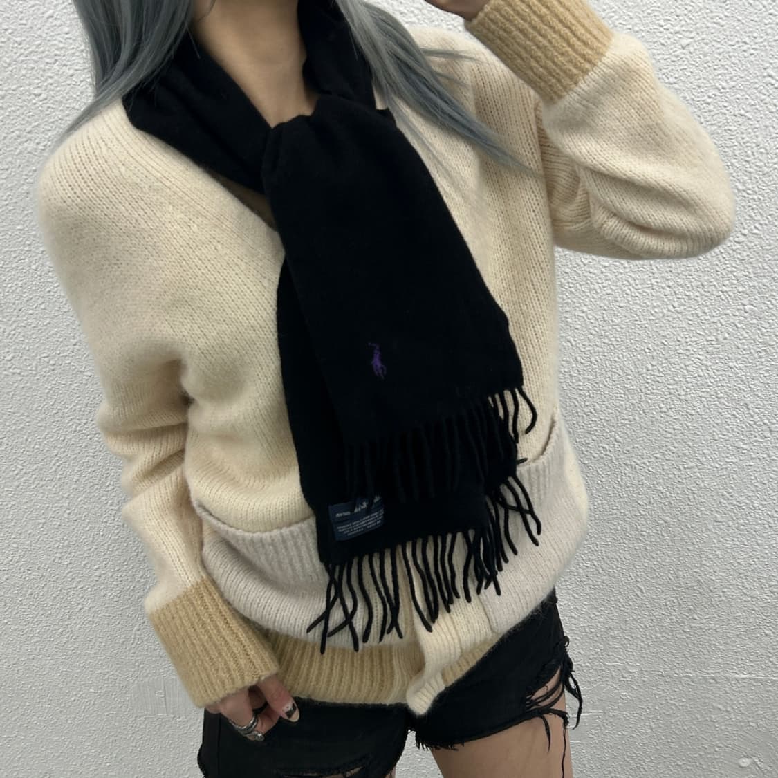 폴로 랄프로렌 퍼플포니 블랙 울 머플러 상품이미지1