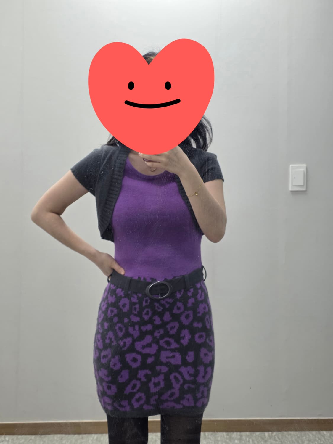 미국빈티지)퍼플 오네갸루st dia깔 호피레오파드니트벨트볼레로원피스y2k 상품이미지3