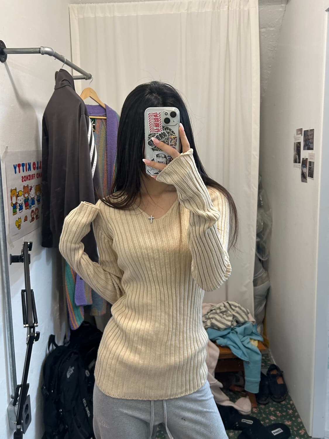 빈티지 브이넥 니트 골지 상품이미지1