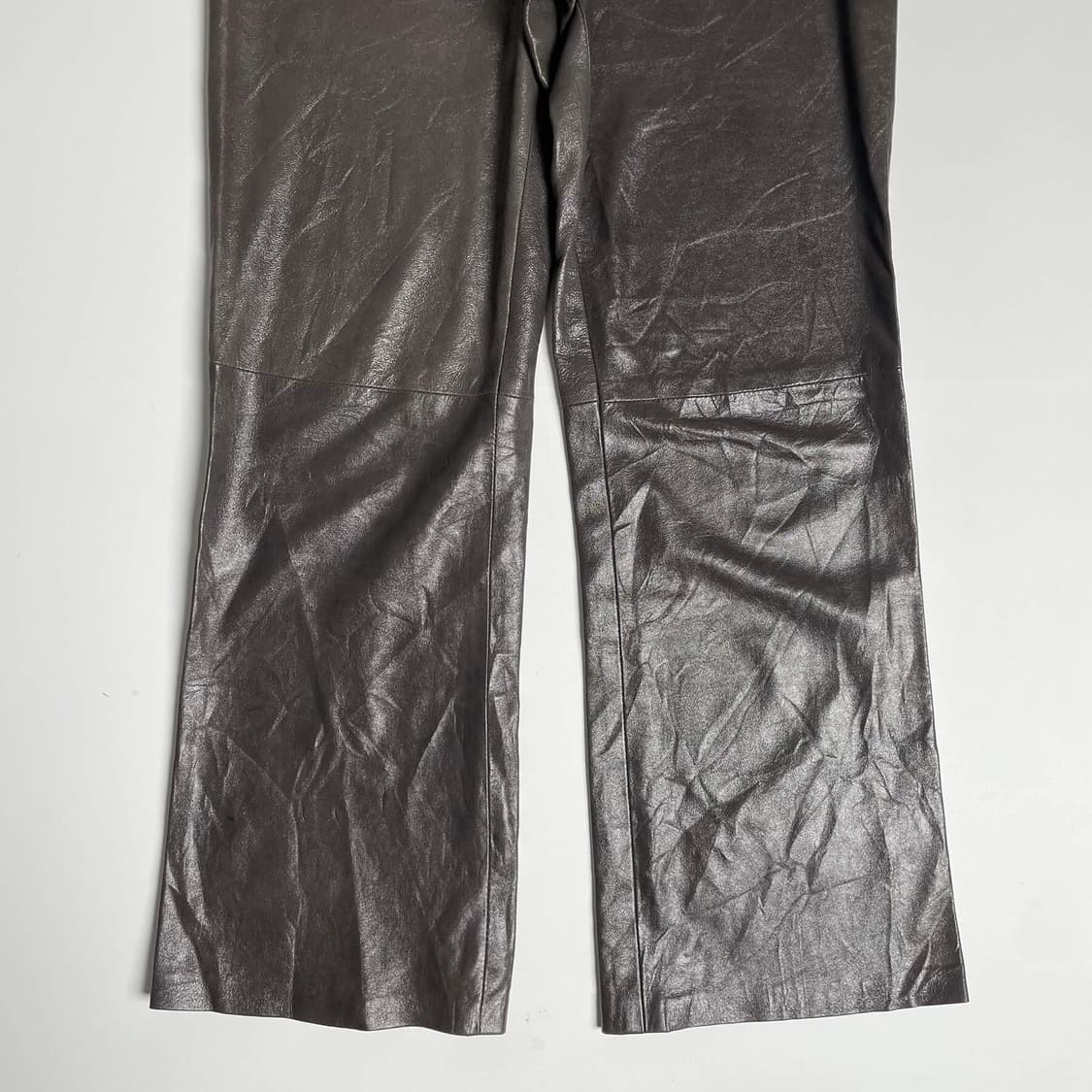 Qubha 브라운 레더 세미부츠컷 팬츠 (italy)   상품이미지3