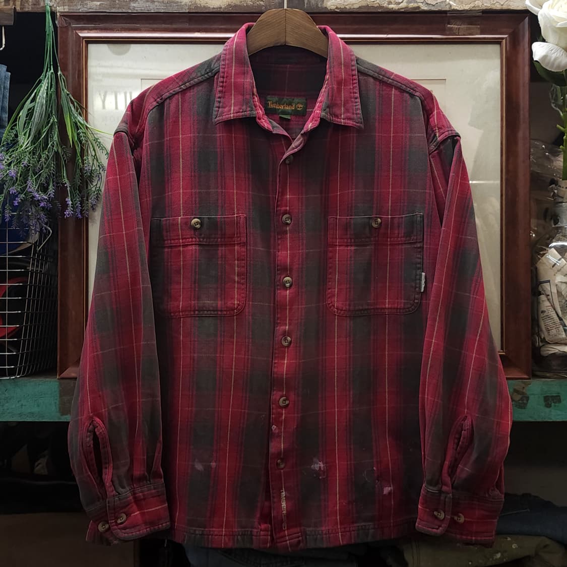 90s 팀버랜드 체크셔츠 플란넬 셔츠 헤비코튼 크롭셔츠 XL 상품이미지1