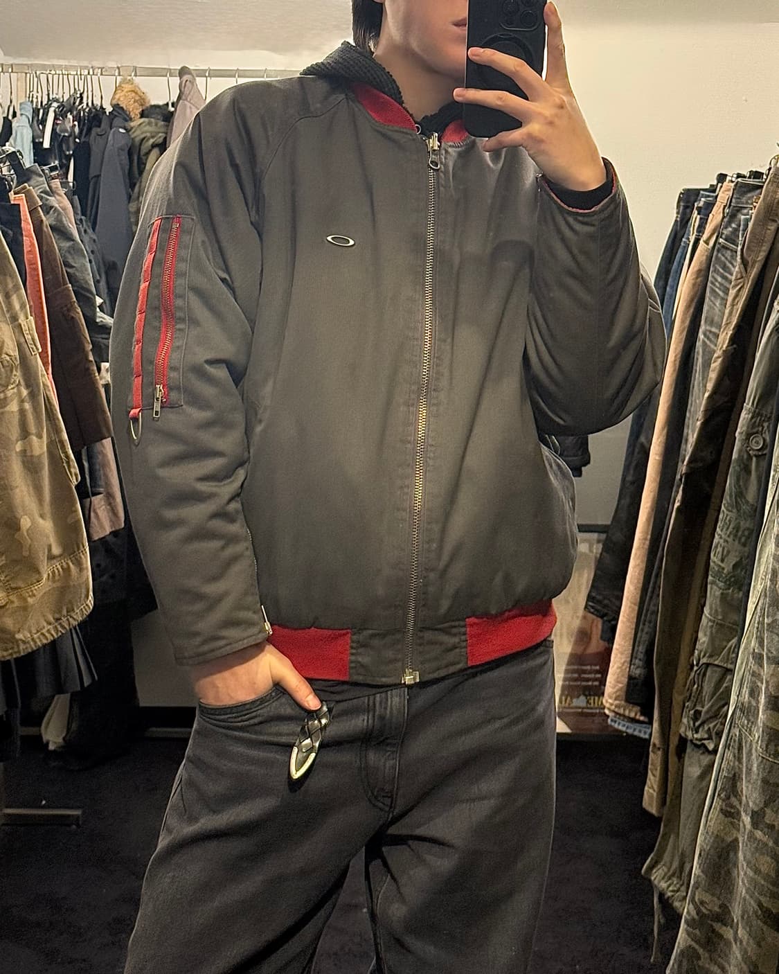 오클리 MA-1 항공 점퍼 배색 리버시블 블루종 봄버 레드 L 100 상품이미지1