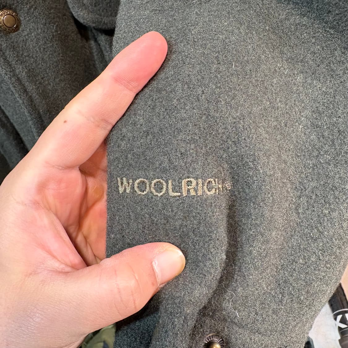 [L] WOOLRICH 울리치 베이지 카라 배색 카키 울 자켓 상품이미지3