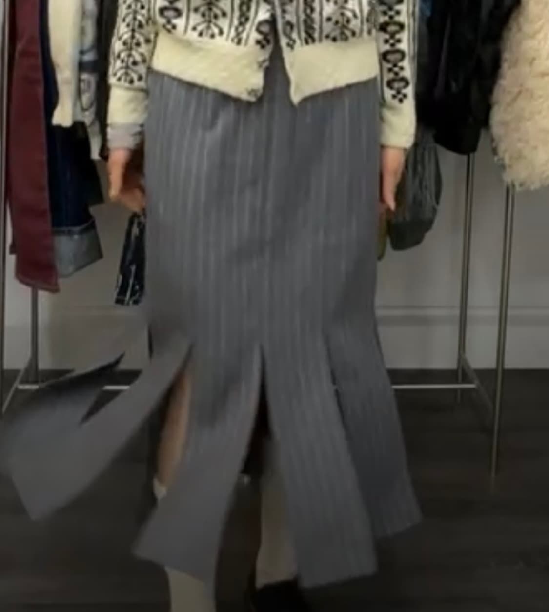 울 절개 트임 플리츠 스커트 상품이미지1